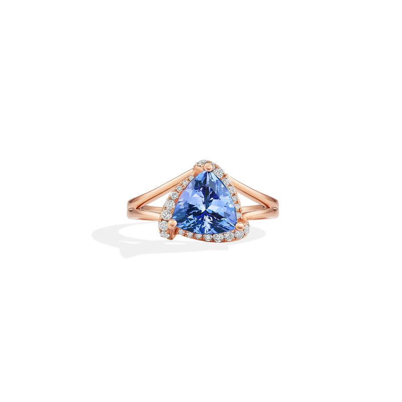 Trilliant-Cut Tanzanite Diamond Ring in 10k Rose Gold image number null